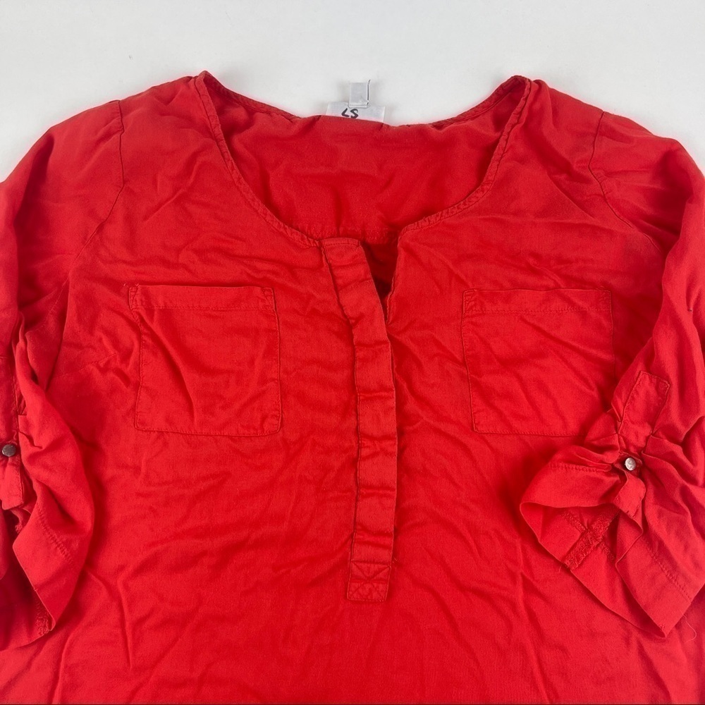 A Pea In The Pod Maternity Tshirt Womens Medium Red Scrunch Sleeve - Picture 3 of 7